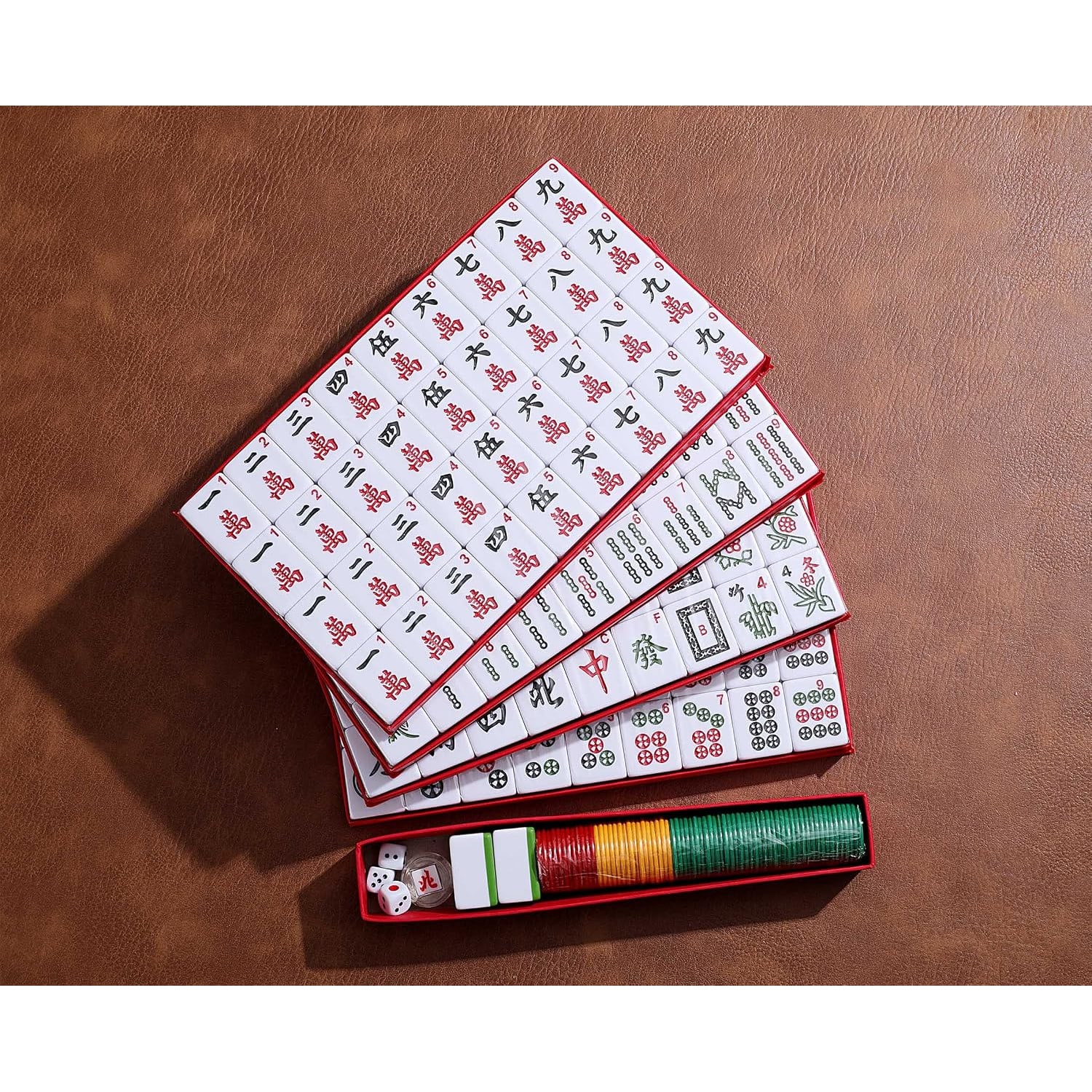 Chinese Mahjong Set with 144 Tiles and Red Carry Case: image 4