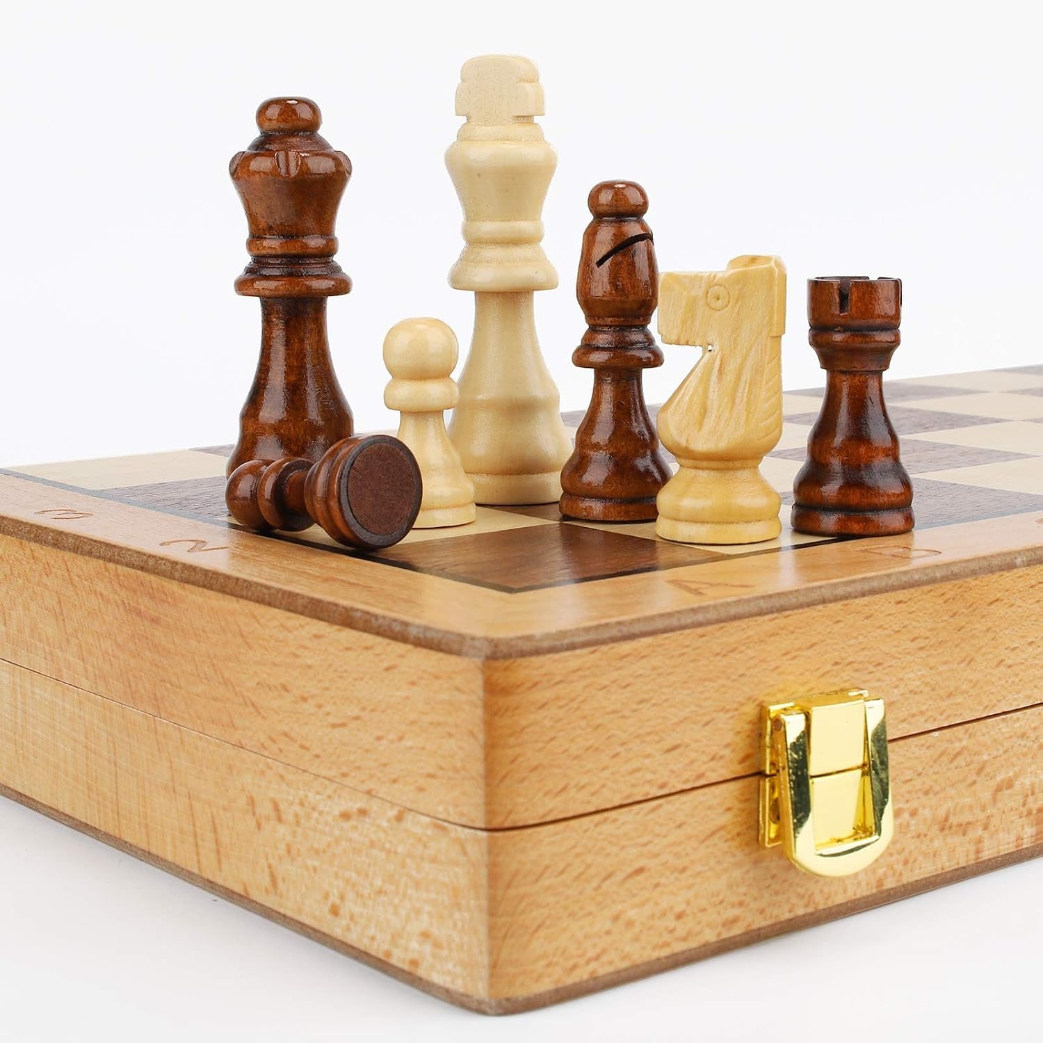 Folding Wooden Chess Set 15 Inch with Storage and Extra Queens: image 2