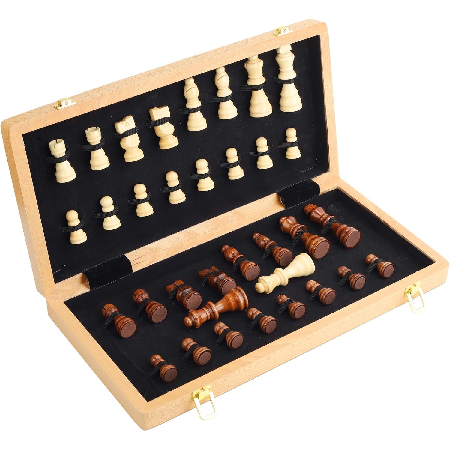 Folding Wooden Chess Set 15 Inch with Storage and Extra Queens: image 3