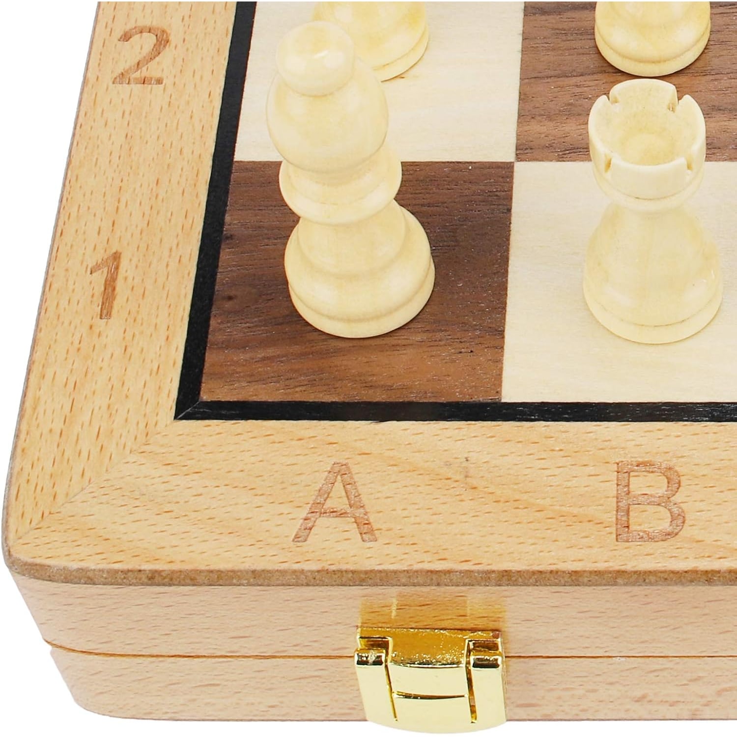 Folding Wooden Chess Set 15 Inch with Storage and Extra Queens: image 4