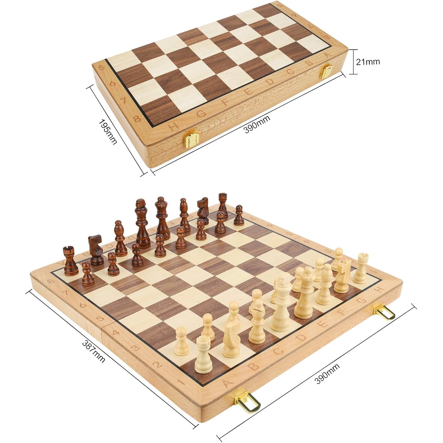 Folding Wooden Chess Set 15 Inch with Storage and Extra Queens: image 5