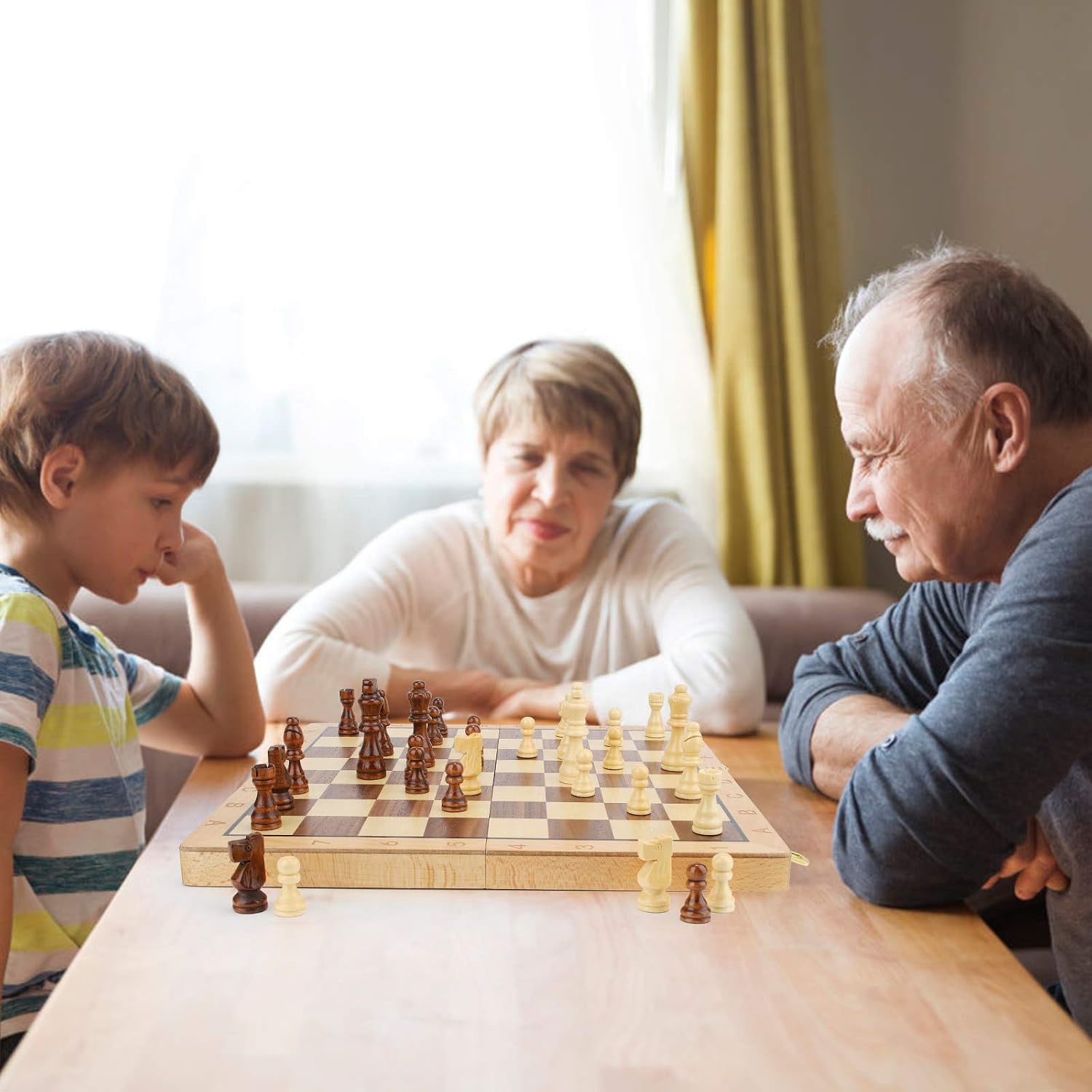 Folding Wooden Chess Set 15 Inch with Storage and Extra Queens: image 7
