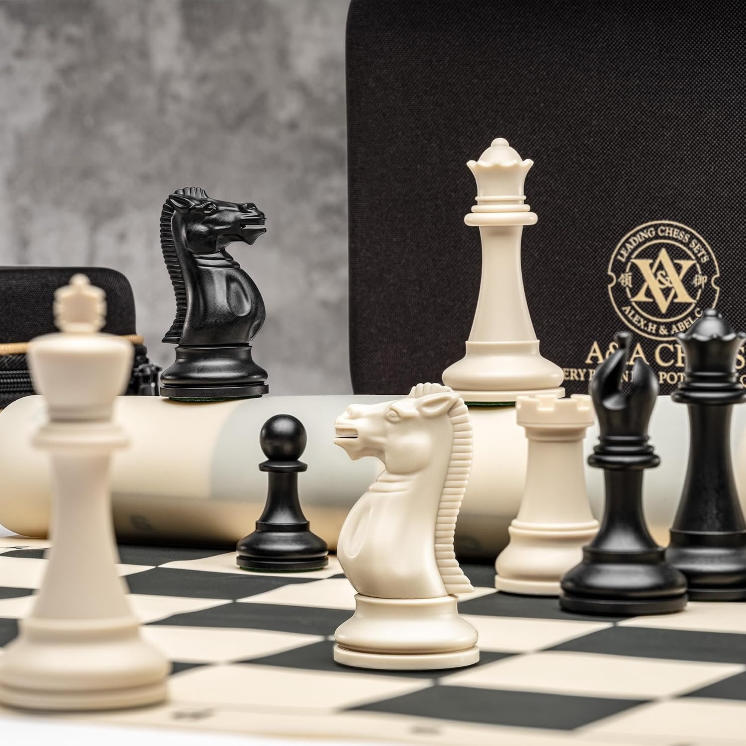 Tournament Chess Set with 20 Inch Roll Up Board and Weighted Pieces