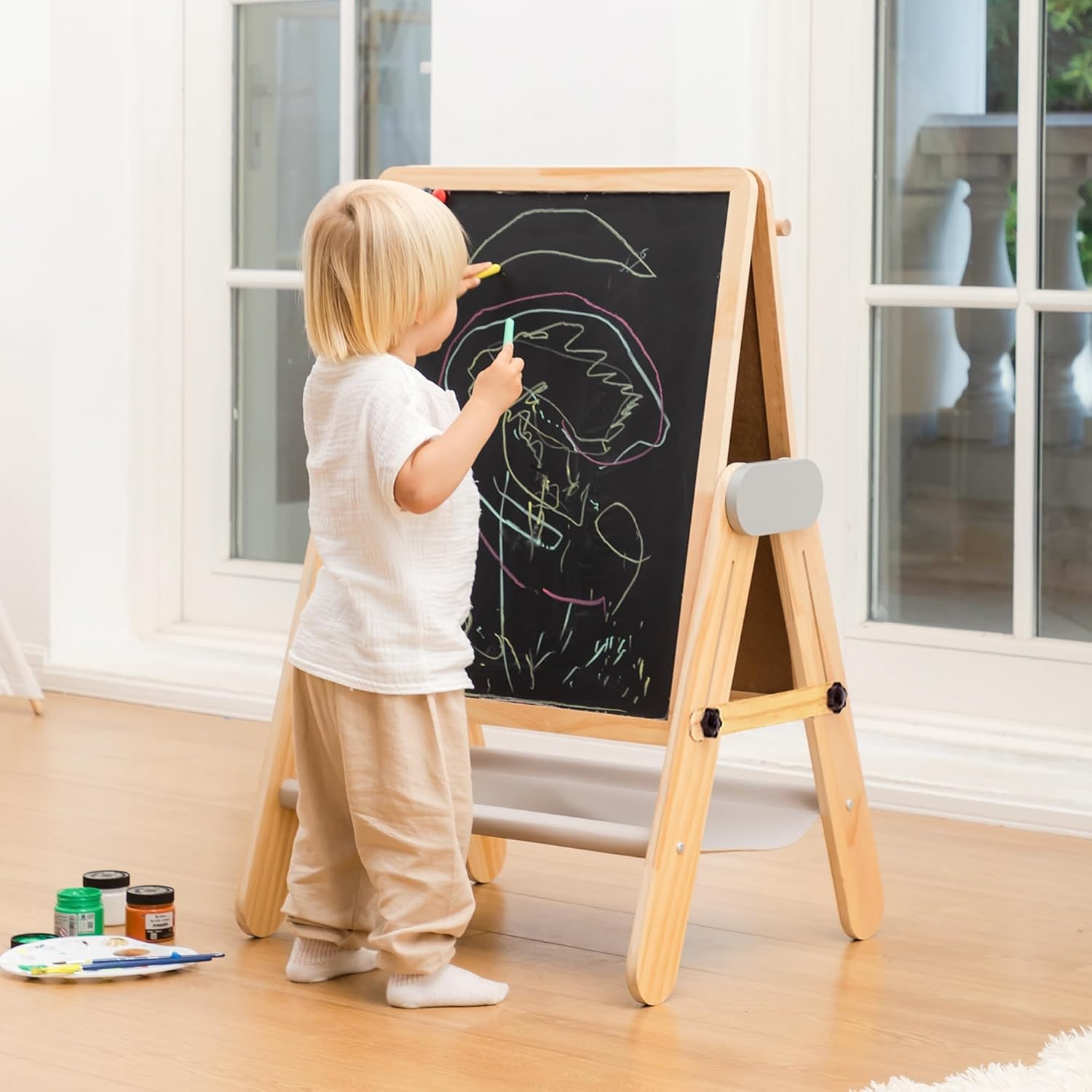 Folding Kids Art Easel with Magnetic Chalkboard and Whiteboard: image 2