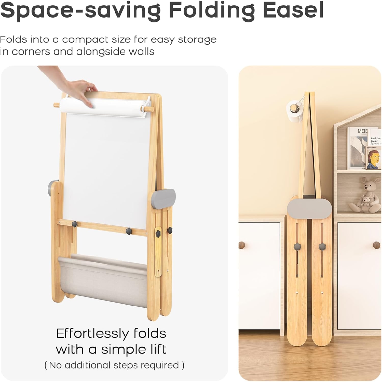 Folding Kids Art Easel with Magnetic Chalkboard and Whiteboard: image 4