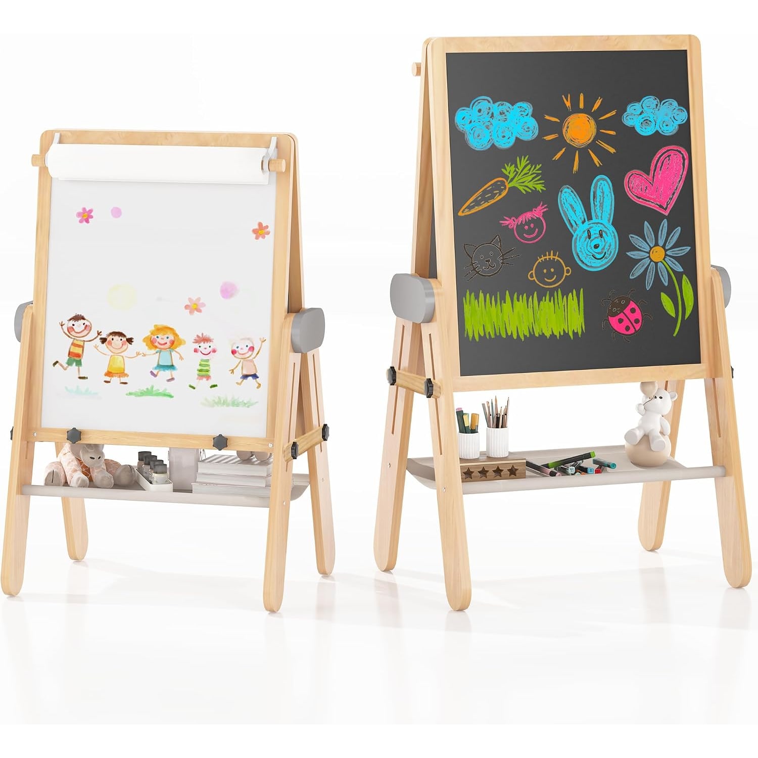 Folding Kids Art Easel with Magnetic Chalkboard and Whiteboard: image 5