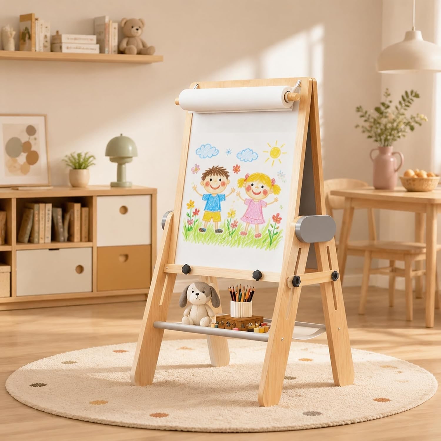 Folding Kids Art Easel with Magnetic Chalkboard and Whiteboard: image 6