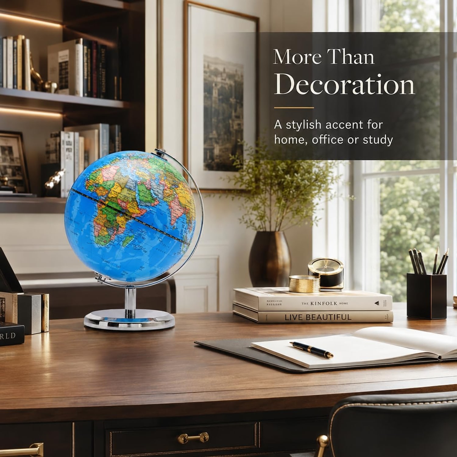 20cm Political World Globe with Stainless Steel Arc and Base: image 6