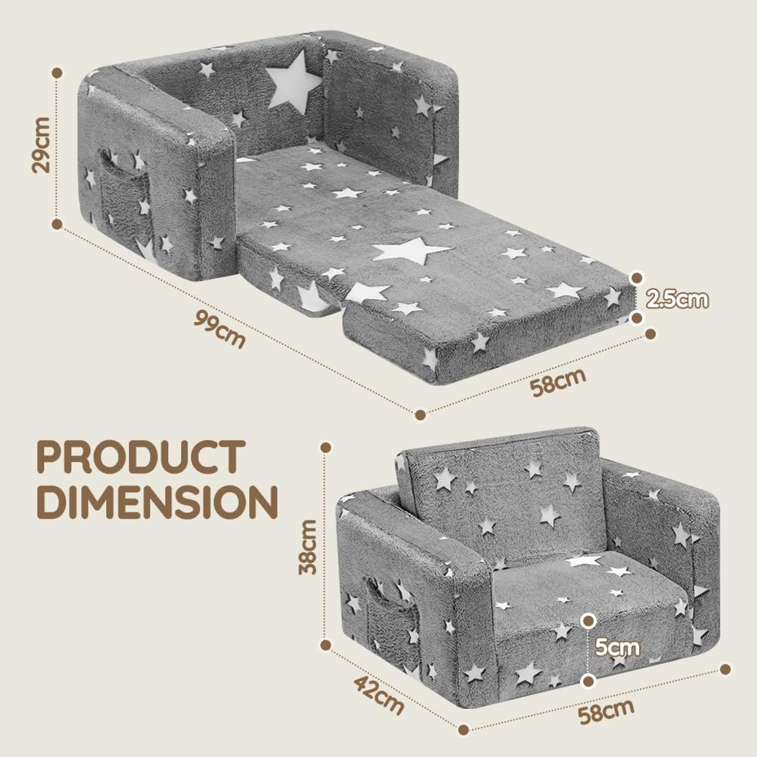 Kids Fold Out Couch with Star Design: image 2