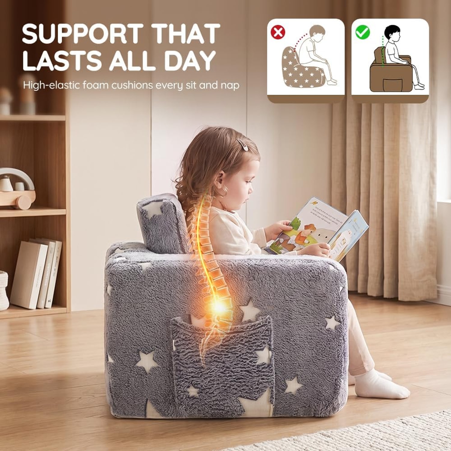 Kids Fold Out Couch with Star Design: image 3
