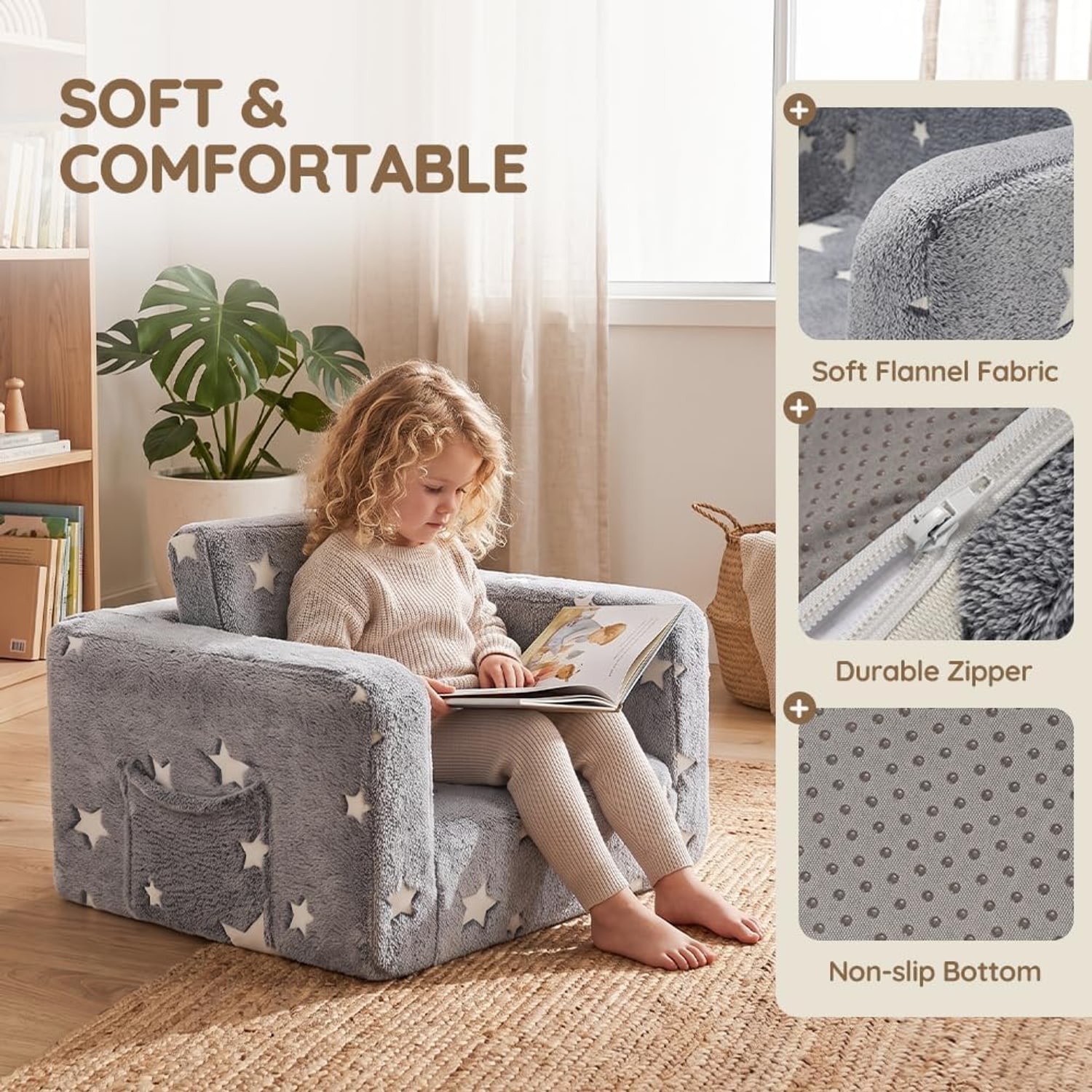 Kids Fold Out Couch with Star Design: image 4