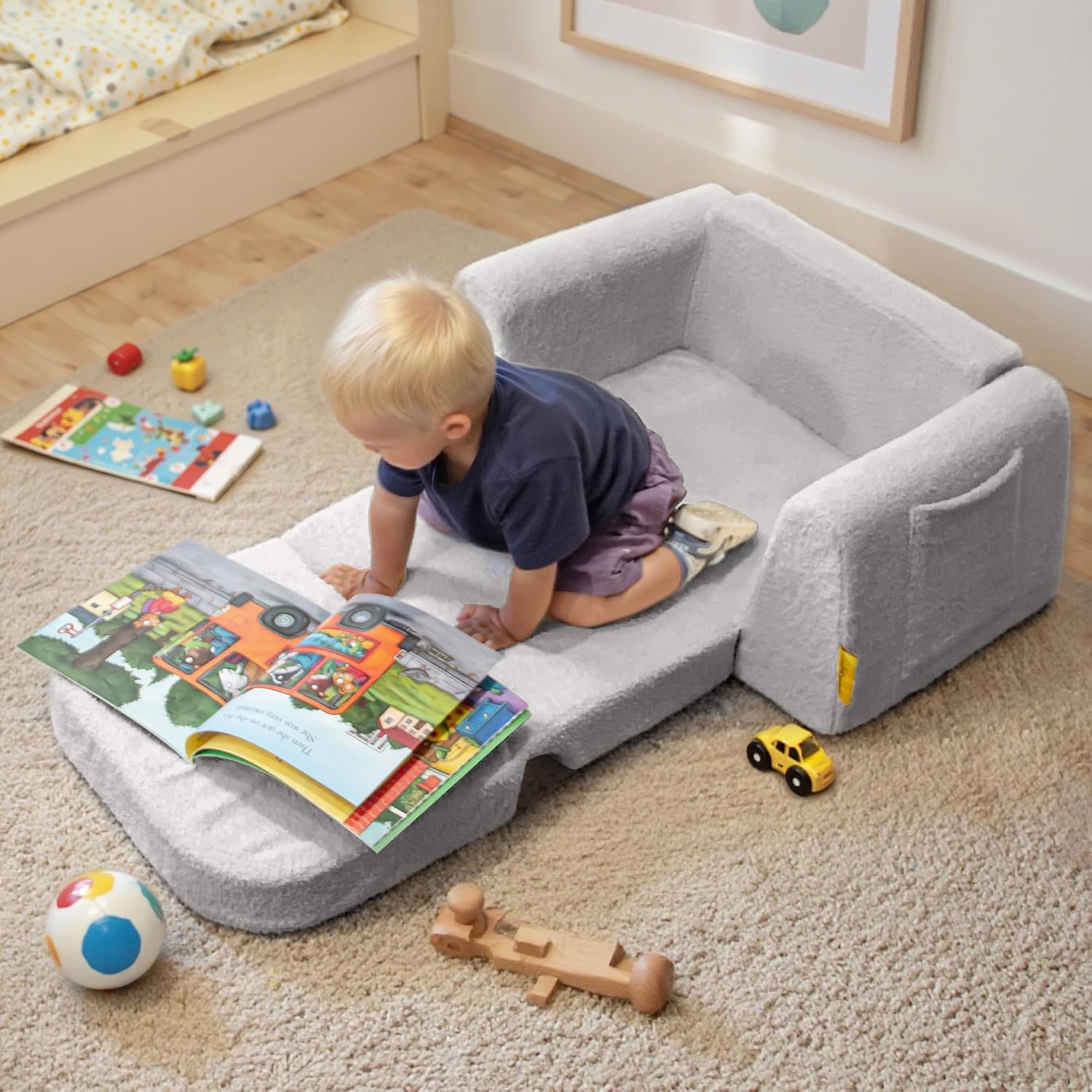 Kids Sofa Bed 2 in 1 Convertible Sherpa Lounger