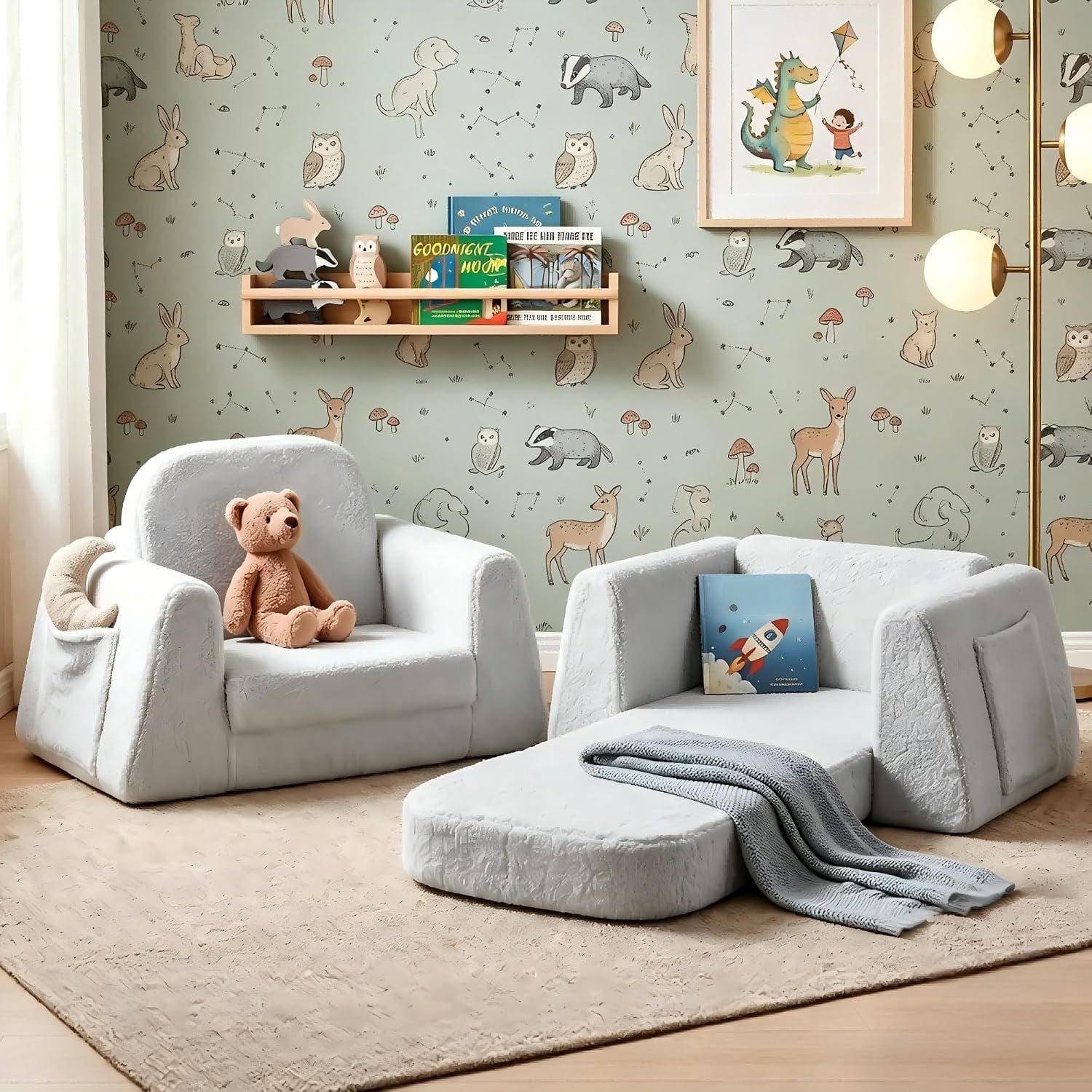 Kids Sofa Bed 2 in 1 Convertible Sherpa Lounger