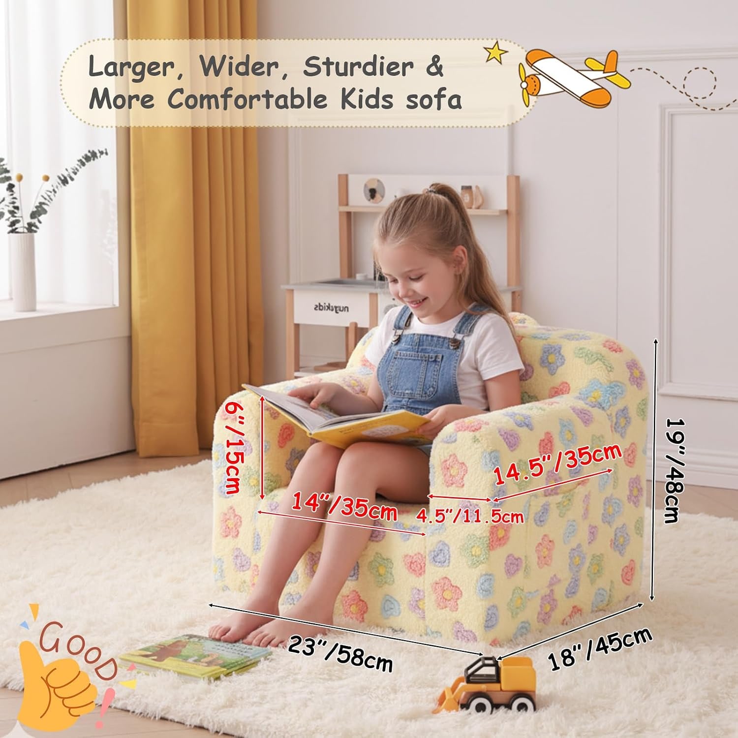 Plush Kids Sofa Chair in White Flower: image 2