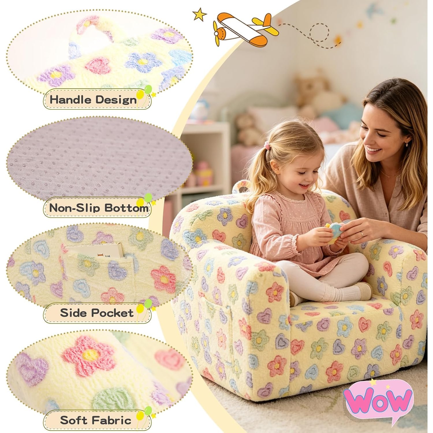 Plush Kids Sofa Chair in White Flower: image 3