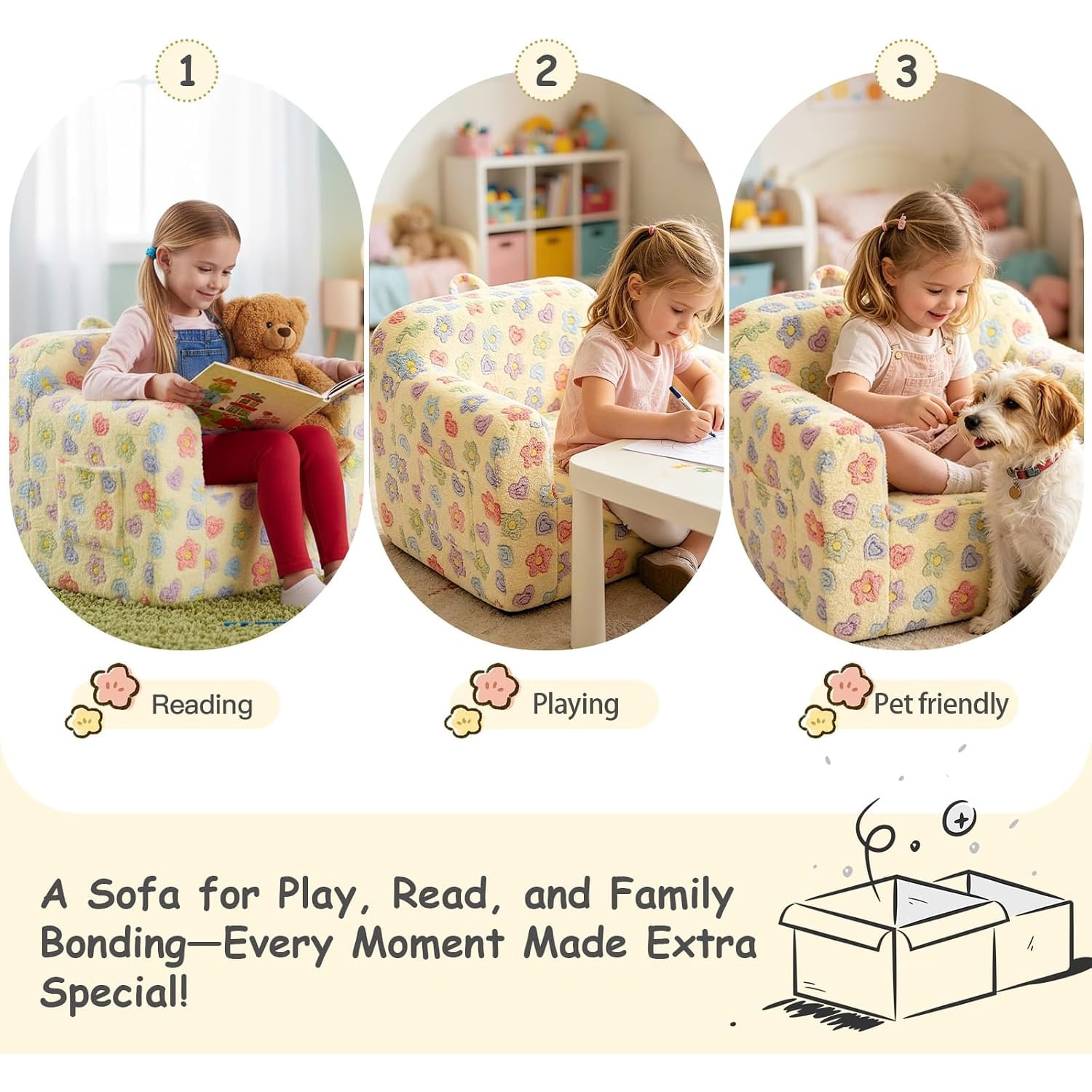Plush Kids Sofa Chair in White Flower: image 4