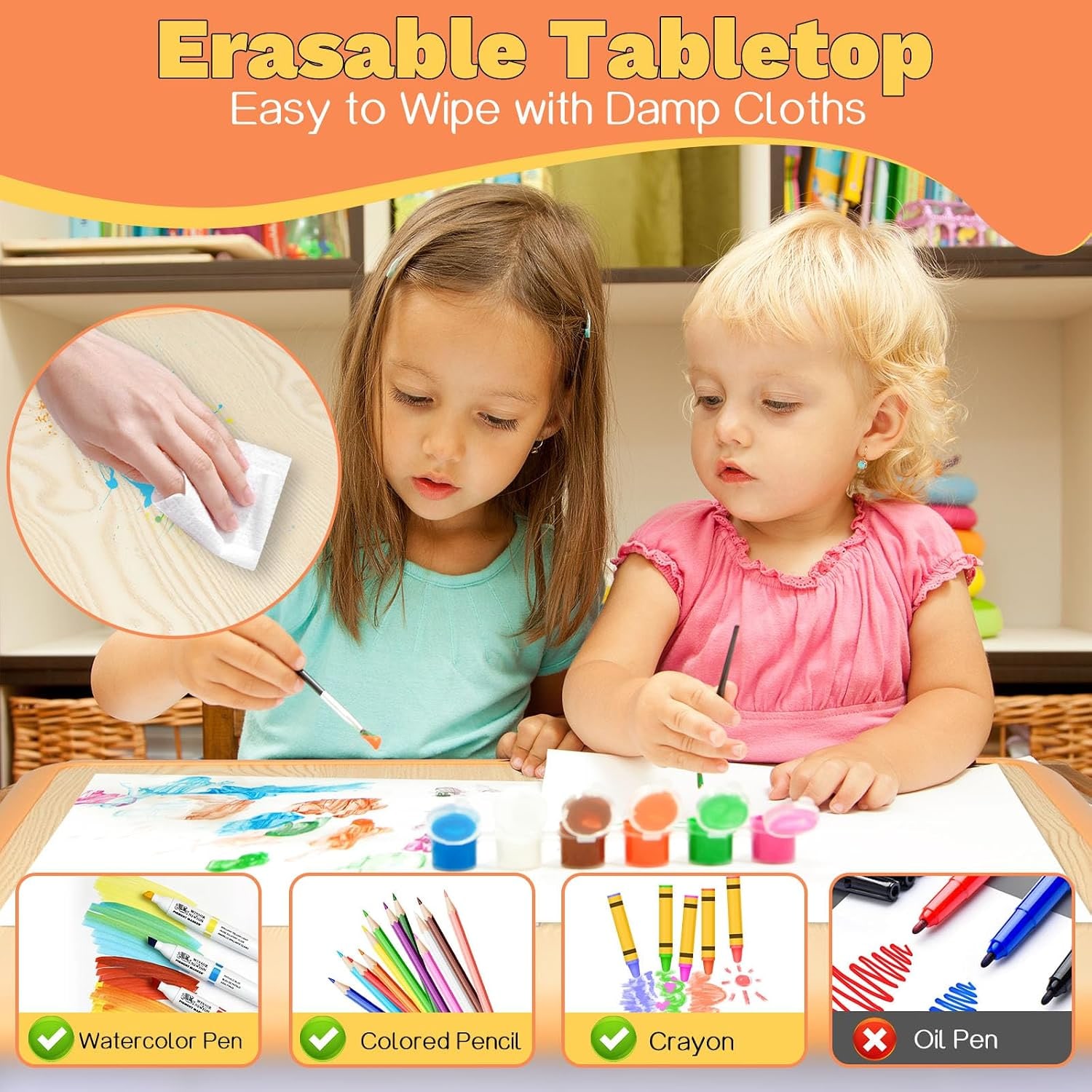 Dry Erase Kids Table and Chairs Set with 2 Chairs, detail view