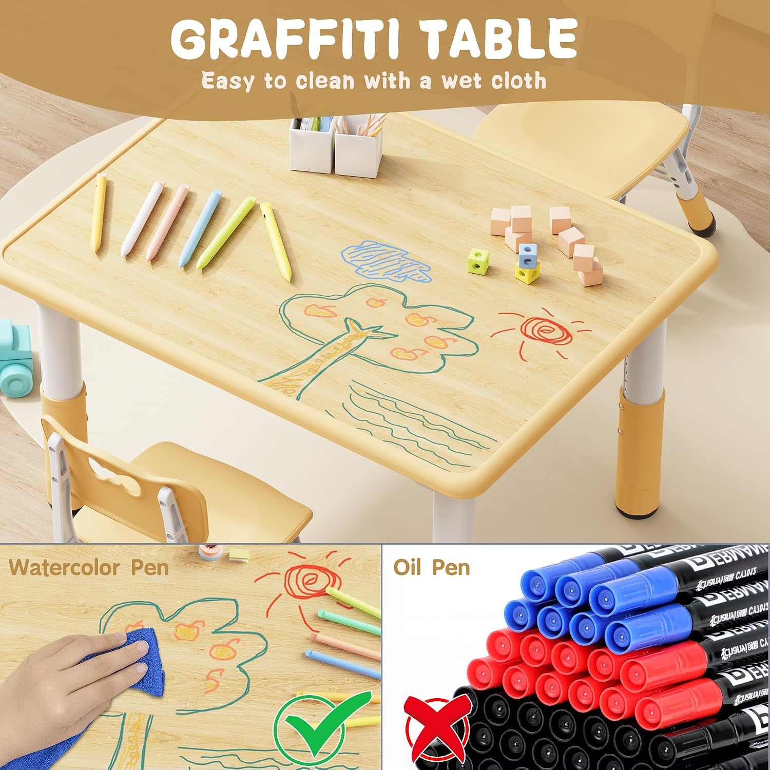 Height Adjustable Kids Table and Chair Set