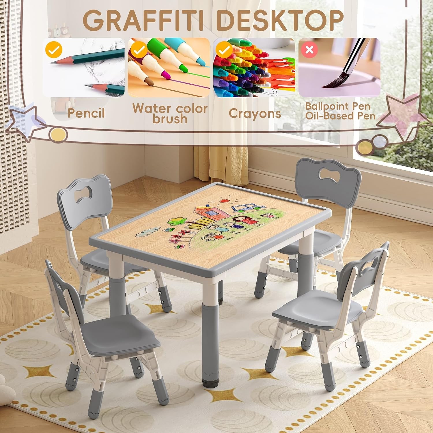 Kids Drawing Table and 4 Chairs Set: image 3