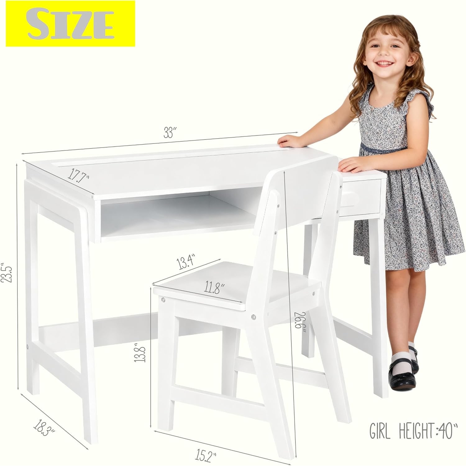 Kids Study Desk and Chair Set with Drawer and Open Storage: image 3