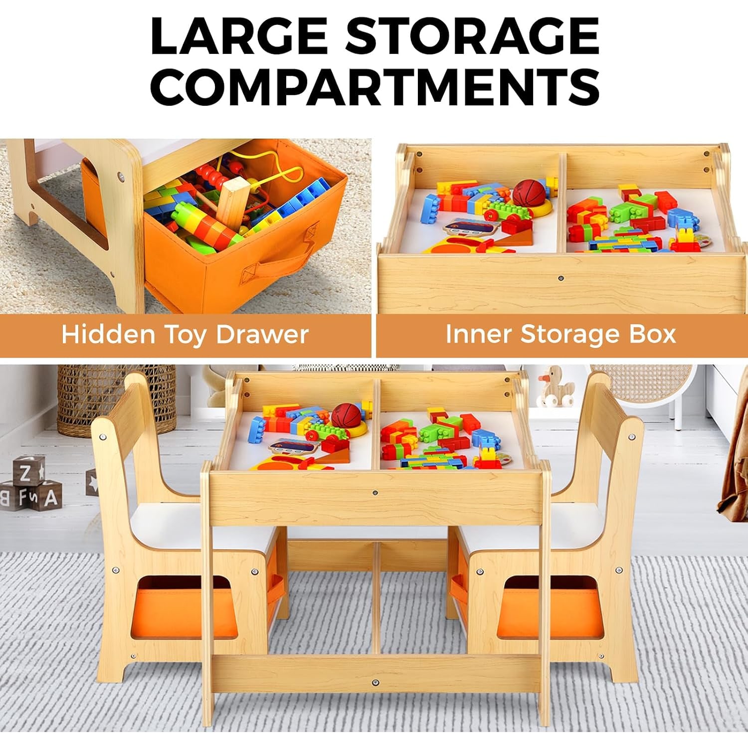 Kids Table and Chairs Set with Hidden Storage Box: image 4
