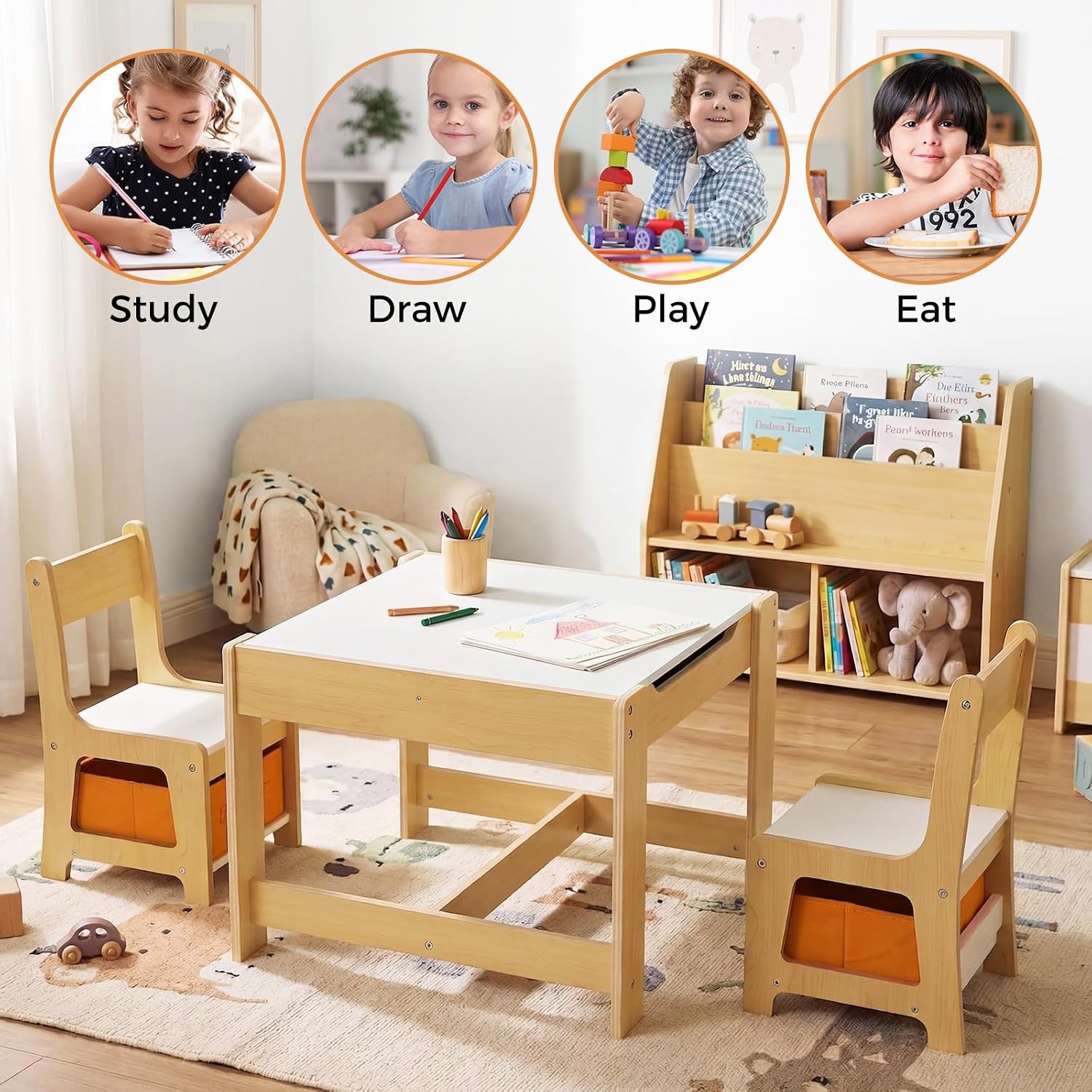 Kids Table and Chairs Set with Hidden Storage Box: image 6