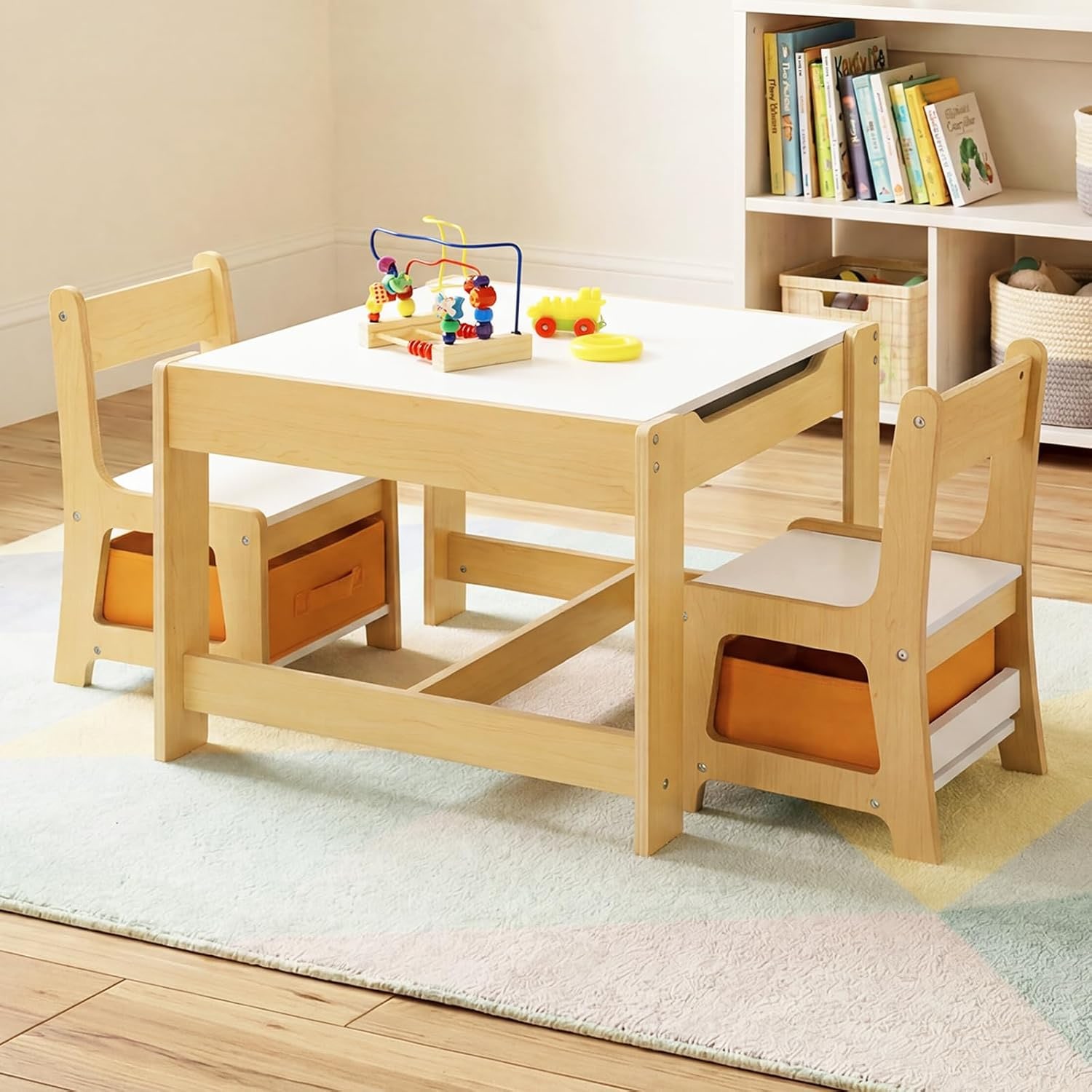 Kids Table and Chairs Set with Hidden Storage Box