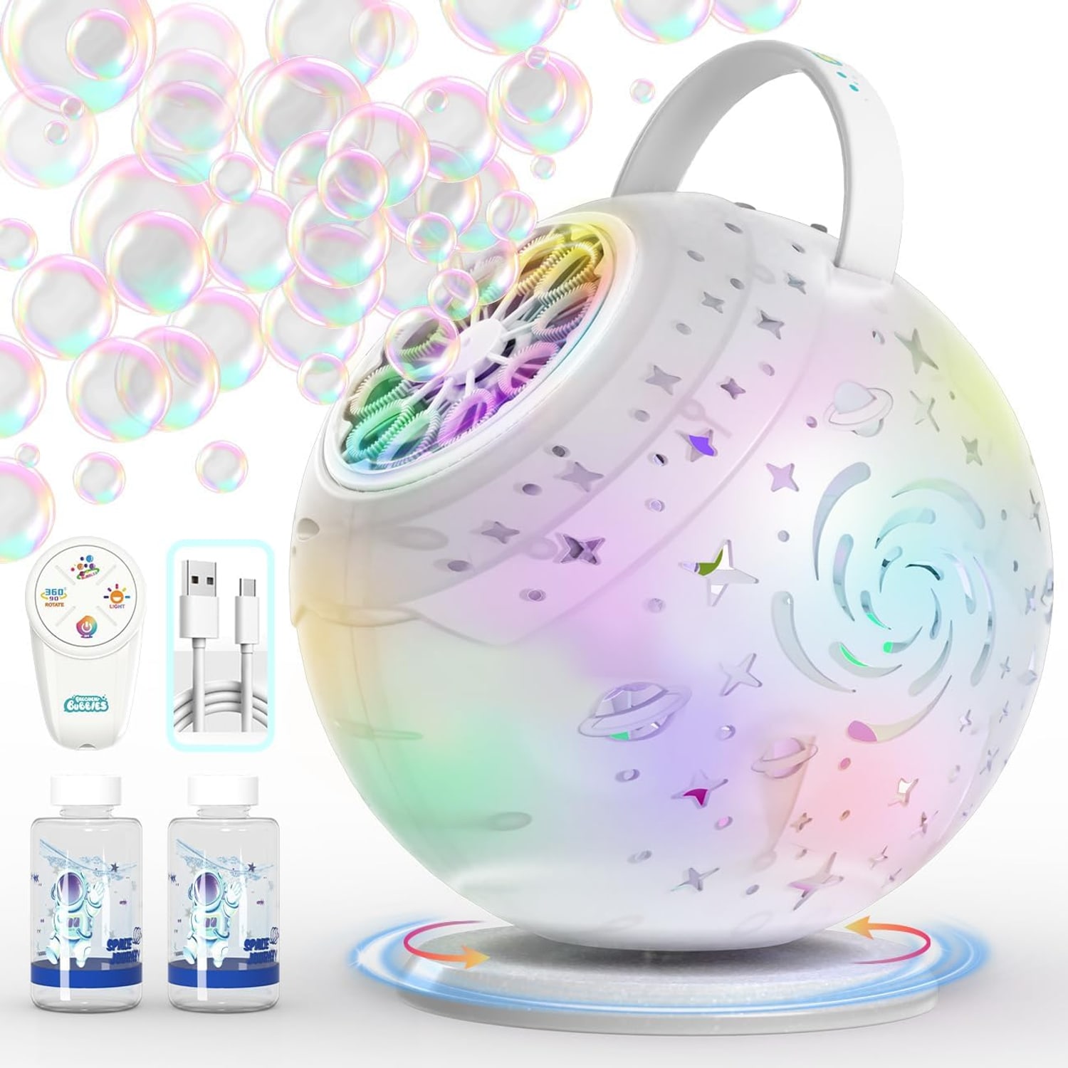 Rechargeable Rotating Bubble Machine with Remote