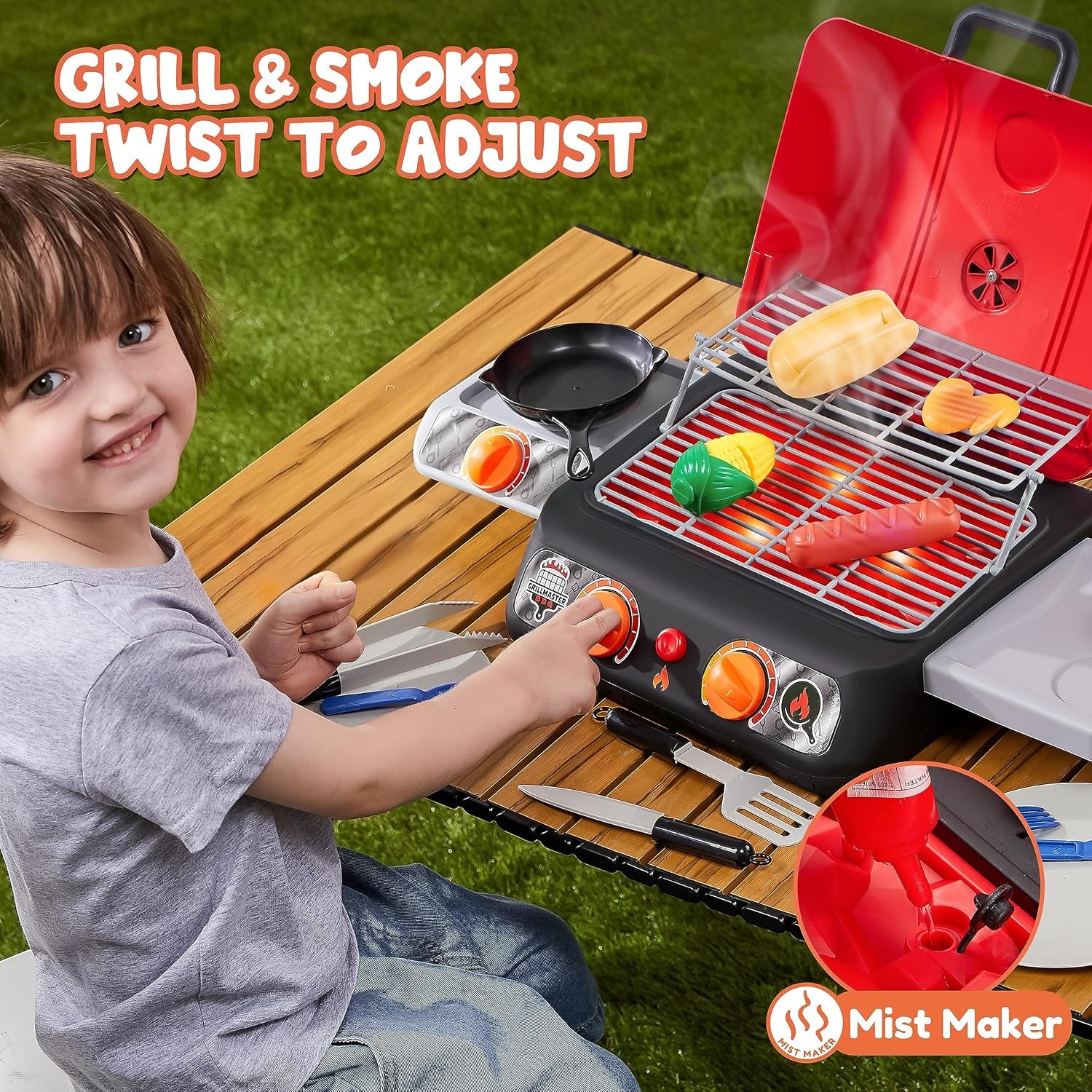 Kids BBQ Grill Playset with Light, Smoke and Sound