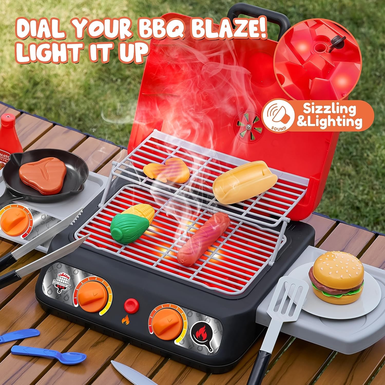 Kids BBQ Grill Playset with Light, Smoke and Sound