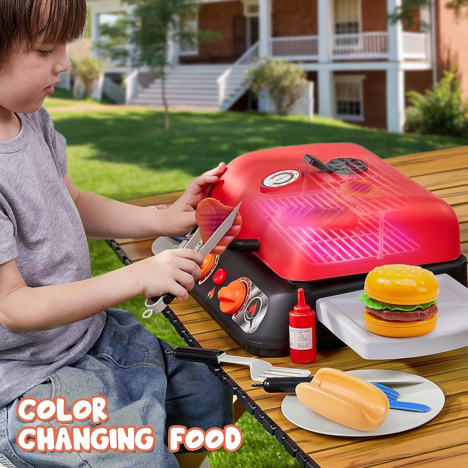 Kids BBQ Grill Playset with Light, Smoke and Sound