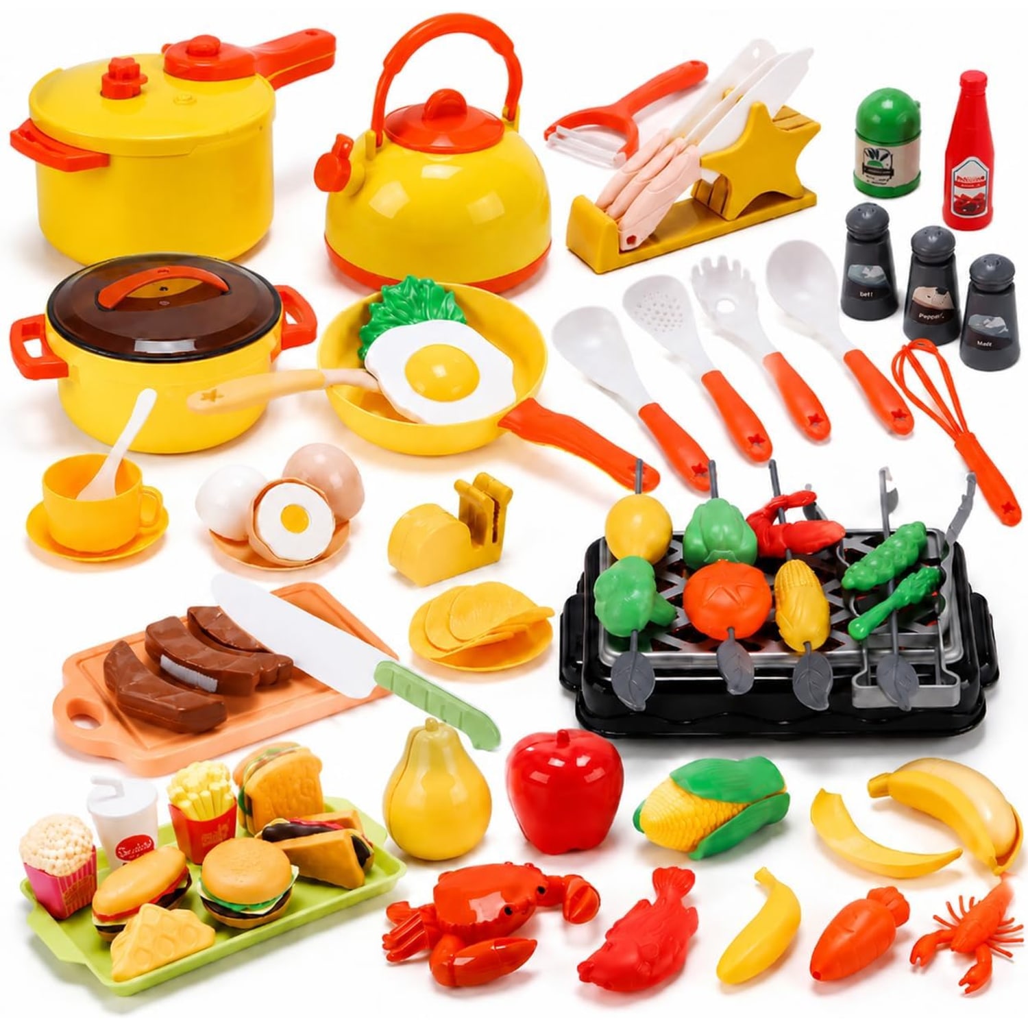 73-Piece Toy Cookware and BBQ Grill Play Set
