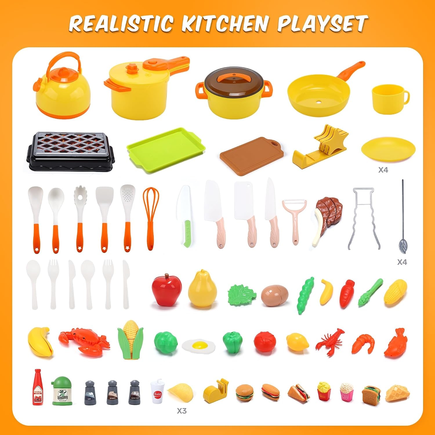 73-Piece Toy Cookware and BBQ Grill Play Set