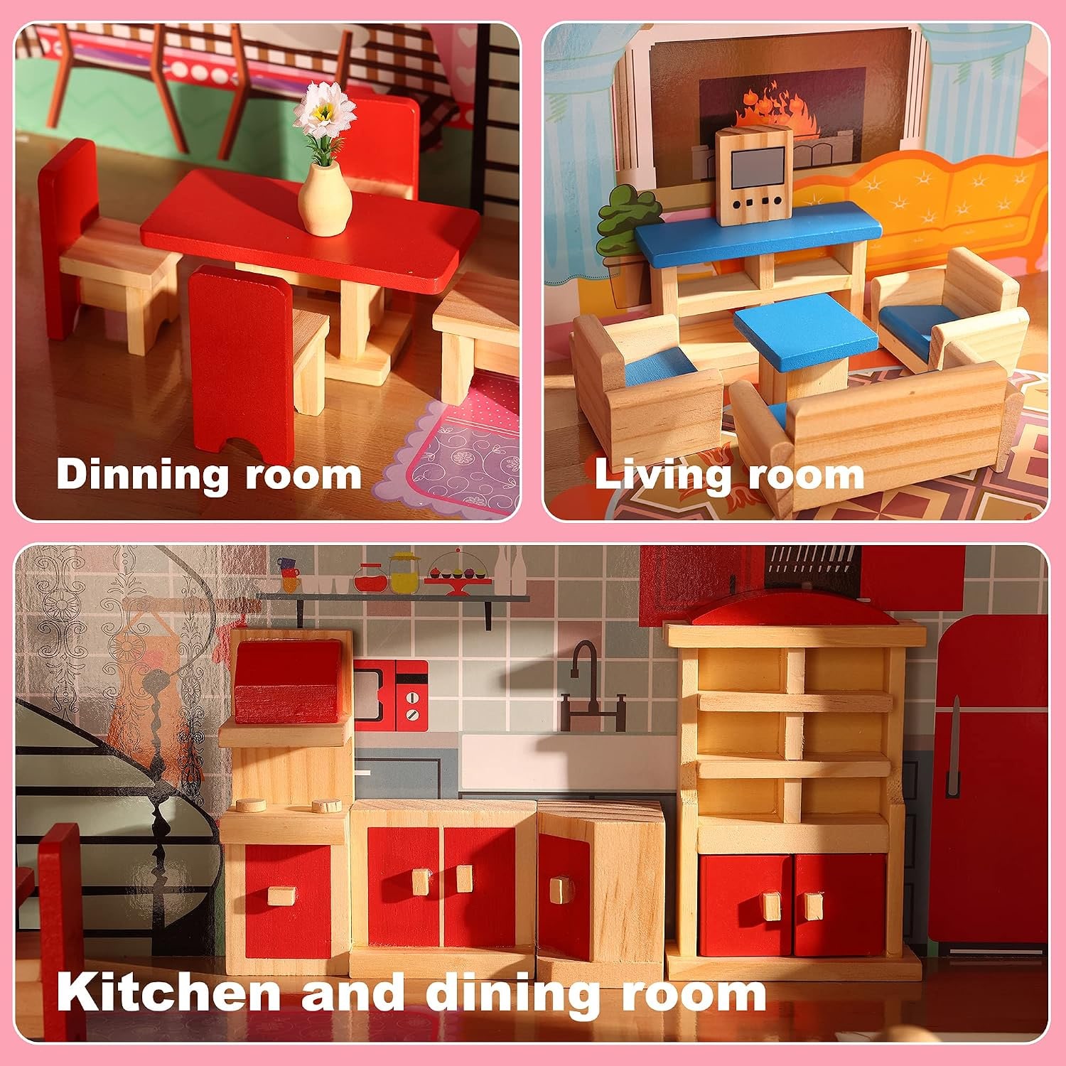 Wooden Dolls House Furniture Set, 5 Rooms, 1:12 Scale: image 2