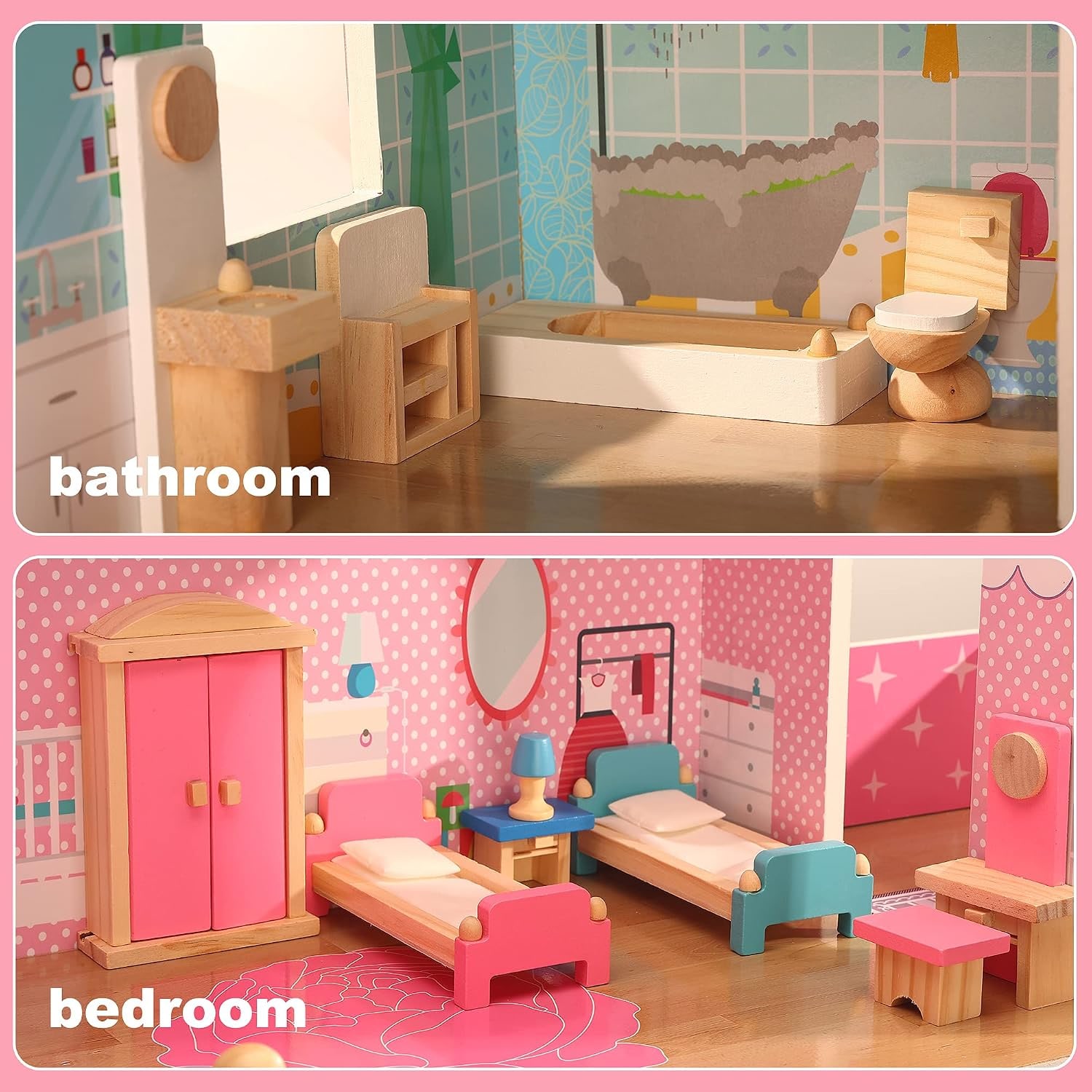Wooden Dolls House Furniture Set, 5 Rooms, 1:12 Scale: image 3
