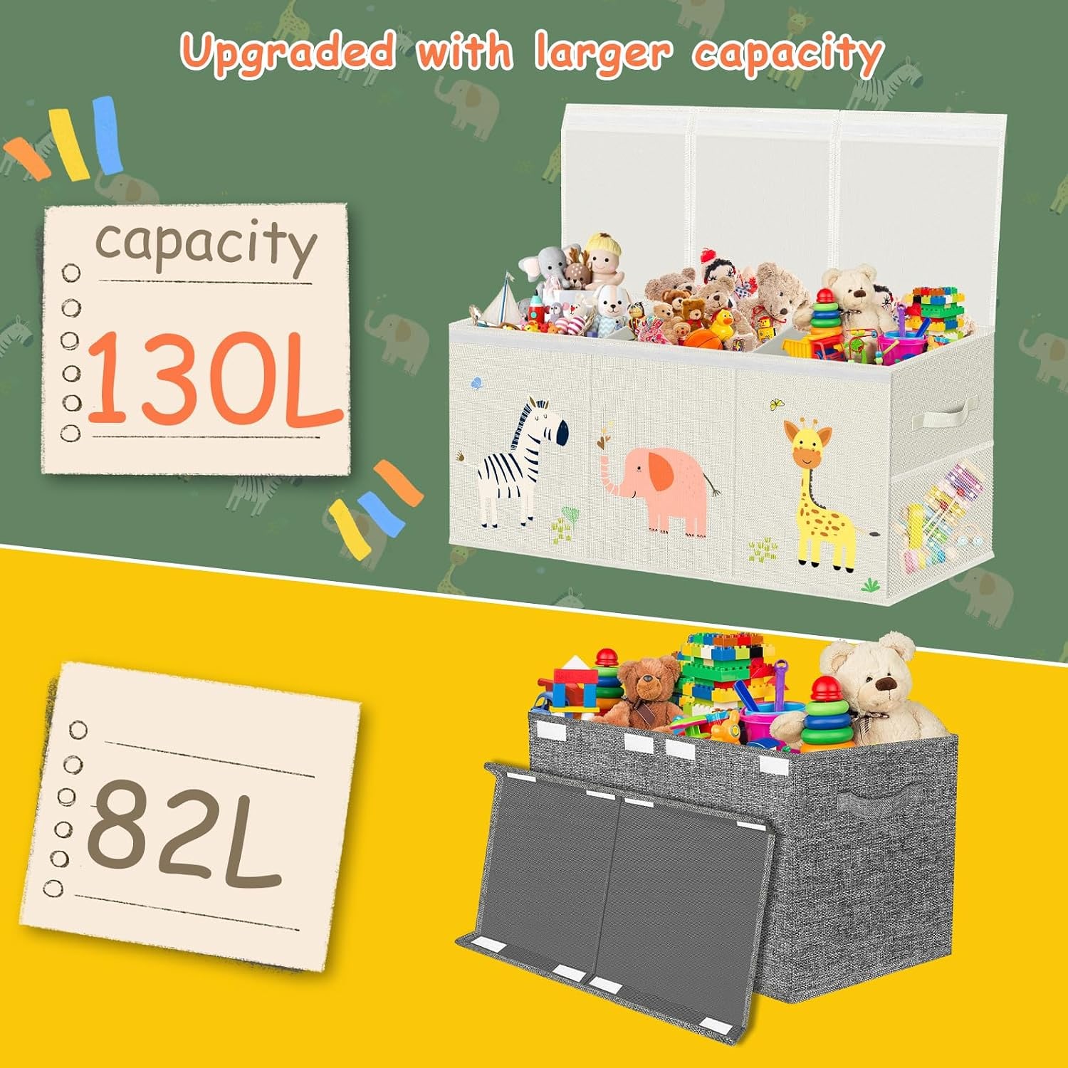 Extra Large Collapsible Toy Chest (2 Pack, 130L)